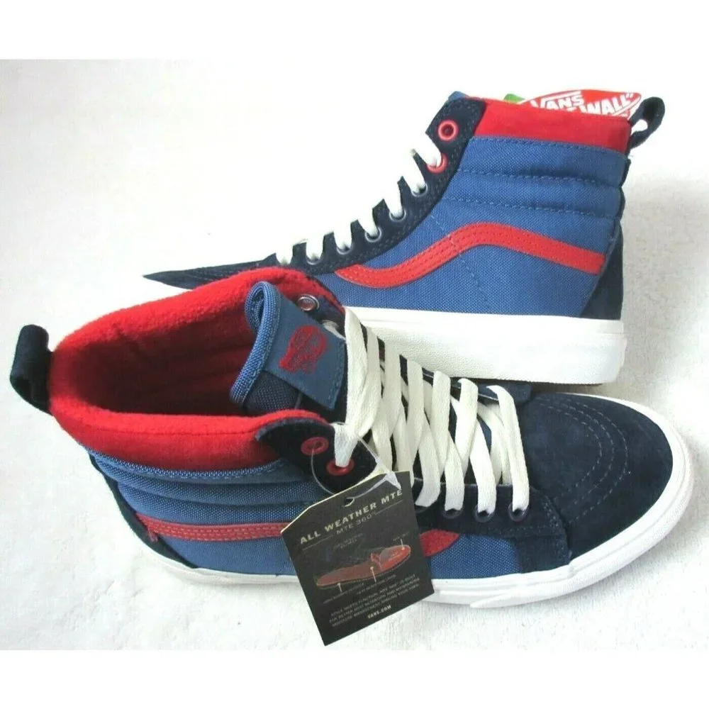 Vans Women's Sk8-Hi MTE All Weather Boots Navy Blue Red Suede Size 8.5 NIB